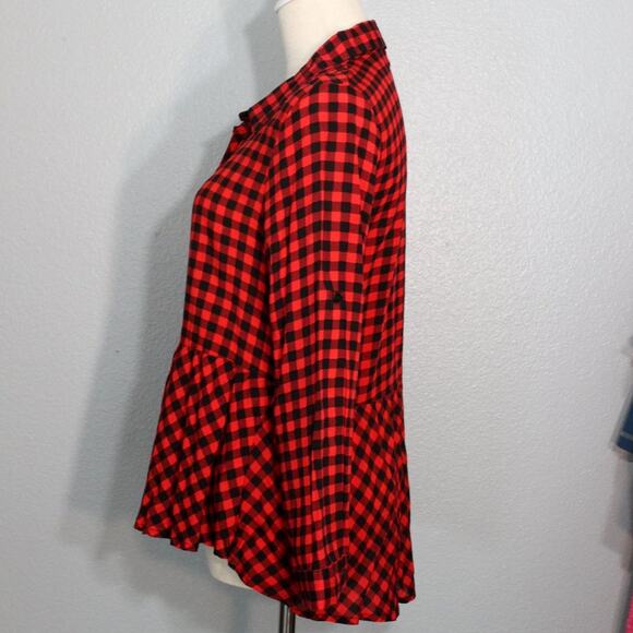 Love Notes Cabin Buffalo Button Down Peplum Top Size M - Picture 3 of 10